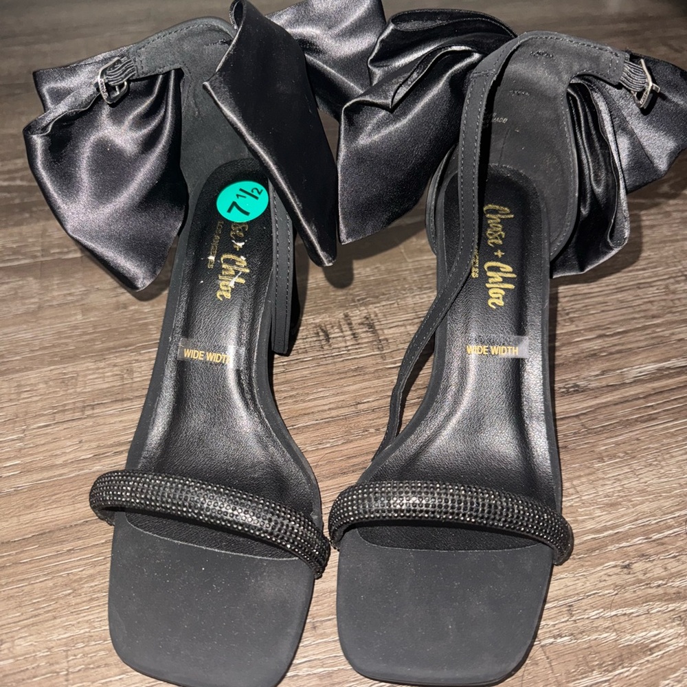 Black Satin Bow Heels